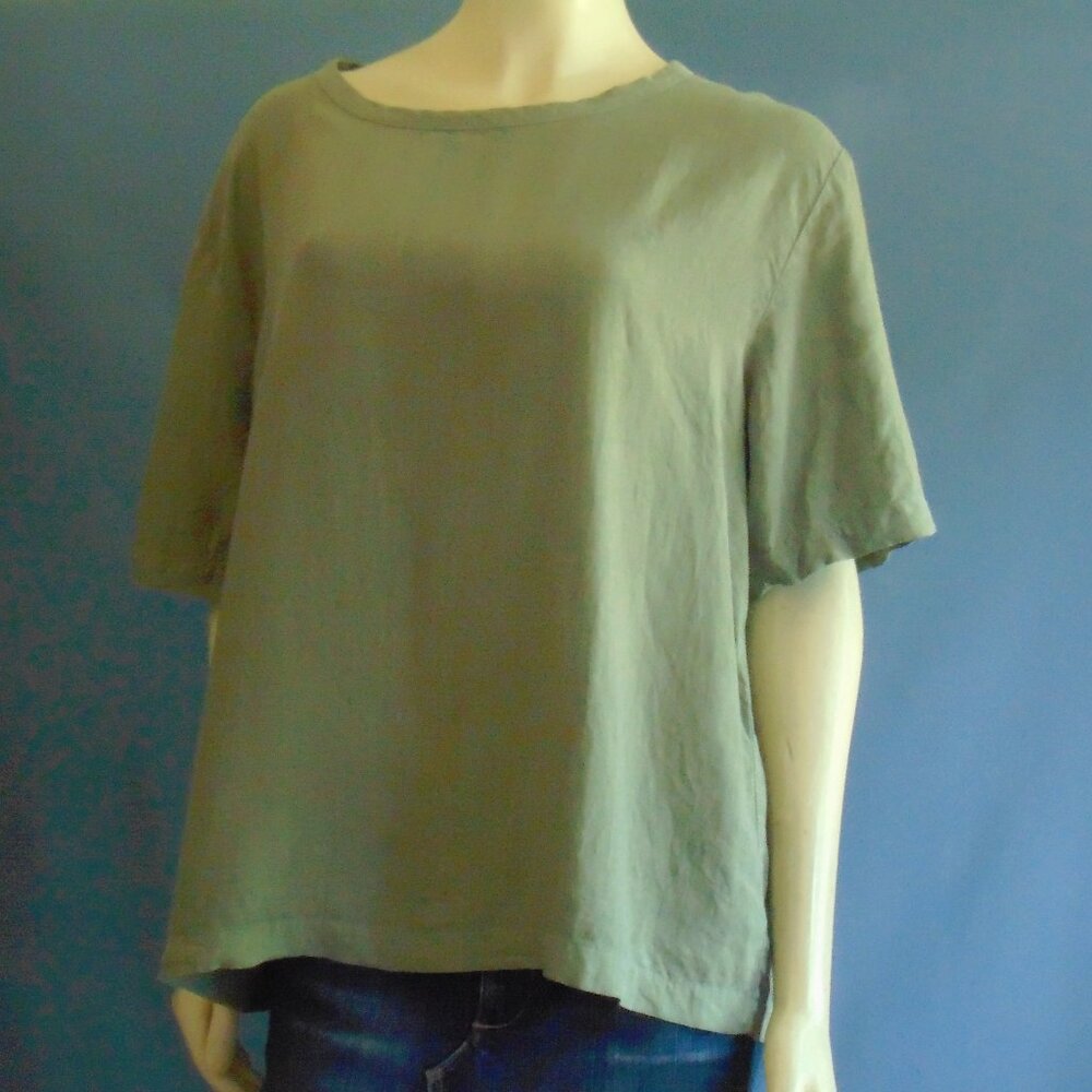 CP Shades Olive Green 100% Linen Tee Top M - Picture 2 of 8